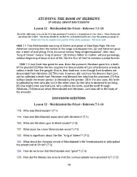 Lesson 12 - Melchizedek the Priest - Hebrews 7:1-10
