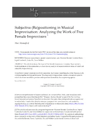 Subjective (Re)Positioning in Musical Improvisation: Analyzing the Work of Five Female Improvisers *