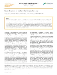 Lists of Names of Prokaryotic Candidatus Taxa