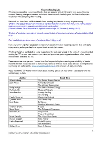 Year 4 Reading List We Are Often Asked to Recommend Books That Are Popular with Children and Have a Good Literary Content