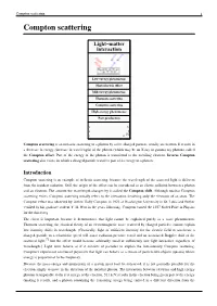 Compton Scattering 1 Compton Scattering