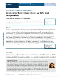 Congenital Hypothyroidism: Update and Perspectives