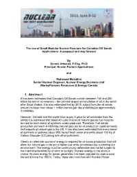 The Use of Small Modular Nuclear Reactors for Canadian Oil Sands Applications: a Proposal and Way Forward