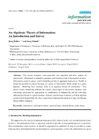 An Algebraic Theory of Information: an Introduction and Survey