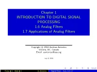 Analog Filters and Applications