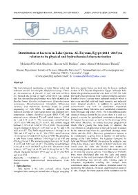 Distribution of Bacteria in Lake Qarun, AL Fayoum, Egypt (2014 -2015) in Relation to Its Physical and Hydrochemical Characterization