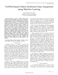 Verbnet Based Citation Sentiment Class Assignment Using Machine Learning