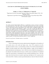 ANALYSIS of AGROFORESTRY PRACTICES in POTISKUM LGA of YOBE STATE, NIGERIA. 1Gambo S. S. 1Umar A. I. 1Mohammed A.Y. 2Ismaila M. 1