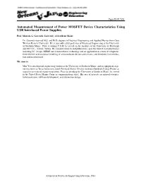 Automated Measurement of Power MOSFET Device Characteristics Using USB Interfaced Power Supplies