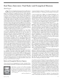 End Times Innovator: Paul Rader and Evangelical Missions Mark Rogers
