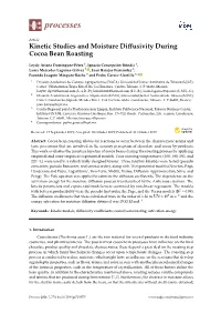 Kinetic Studies and Moisture Diffusivity During Cocoa Bean Roasting