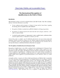 The International Recognition of Qualifications in the Field of Music