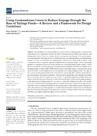 Using Geomembrane Liners to Reduce Seepage Through the Base of Tailings Ponds—A Review and a Framework for Design Guidelines
