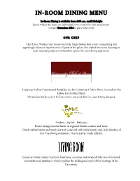 In-Room Dining Menu