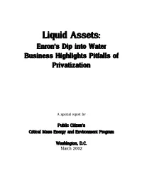 Liquid Assets: Enron's Dip Into Water Business Highlights Pitfalls of Privatization