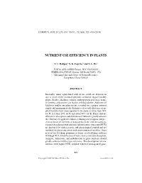 Nutrient Use Efficiency in Plants