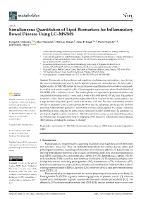 Simultaneous Quantitation of Lipid Biomarkers for Inflammatory Bowel Disease Using LC–MS/MS