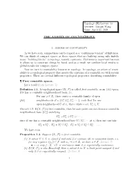 Topology (H) Lecture 13 Lecturer: Zuoqin Wang Time: April 22, 2021 the AXIOMS of COUNTABILITY 1. Axioms of Countability As We Ha