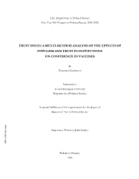 A Multi-Method Analysis of the Effects of Populism and Trust in Institutions on Confidence in Vaccines