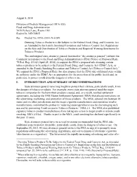 AG FDA Comment Re Deeming Regulations
