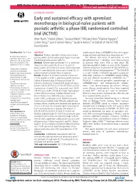 Early and Sustained Efficacy with Apremilast Monotherapy in Biological-Naïve Patients with Psoriatic Arthritis