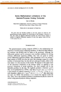 Some Mathematical Limitations of the General-Purpose Analog Computer LEE A