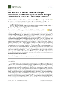 The Influence of Various Forms of Nitrogen Fertilization And
