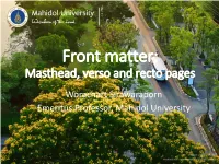 Front Matter: Masterhead, Verso and Recto Pages