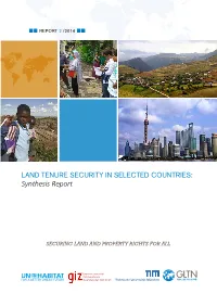 LAND TENURE SECURITY in SELECTED COUNTRIES: Synthesis Report
