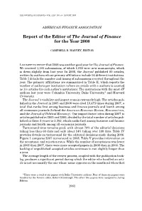 Report of the Editor of the Journal of Finance for the Year 2008