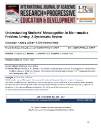 Understanding Students' Metacognition in Mathematics