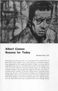 Albert Camus: Resume for Today Barnabas Davis, O.P