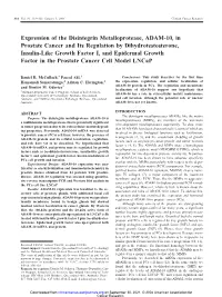 Expression of the Disintegrin Metalloprotease, ADAM-10, In