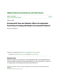 Environmental Taxes and Subsidies: What Is the Appropriate Fiscal Policy for Dealing with Modern Environmental Problems?