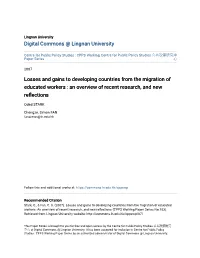 Losses and Gains to Developing Countries from the Migration of Educated Workers : an Overview of Recent Research, and New Reflections