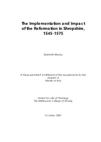 The Implementation and Impact of the Reformation in Shropshire, 1545-1575