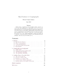 Ideal Lattices in Cryptography