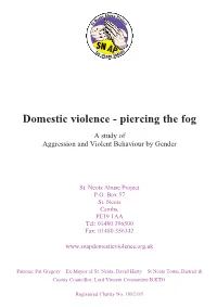 Domestic Violence - Piercing the Fog a Study of Aggression and Violent Behaviour by Gender