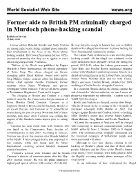Former Aide to British PM Criminally Charged in Murdoch Phone-Hacking Scandal