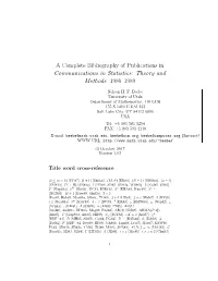 Communications in Statistics: Theory and Methods: 1980–1989