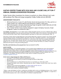GUITAR CENTER TEAMS with DON WAS and COLBIE CAILLAT for 4Th ANNUAL SINGER-SONGWRITER PROGRAM