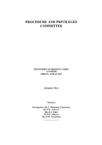 Procedure and Privileges Committee