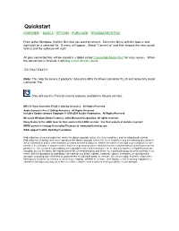 Quickstart OVERVIEW - BASICS - OPTIONS - PURCHASE - TROUBLESHOOTING
