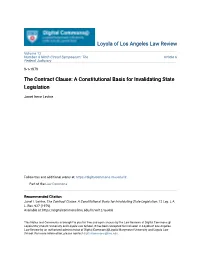 The Contract Clause: a Constitutional Basis for Invalidating State Legislation