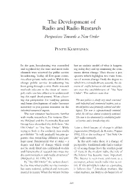 The Development of Radio and Radio Research Perspectives Towards a New Order