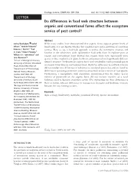 Do Differences in Food Web Structure Between Organic and Conventional Farms Affect the Ecosystem Service of Pest Control?