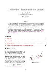 Lecture Note on Elementary Differential Geometry