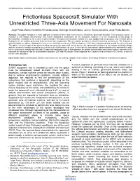 Frictionless Spacecraft Simulator with Unrestricted Three-Axis Movement for Nanosats
