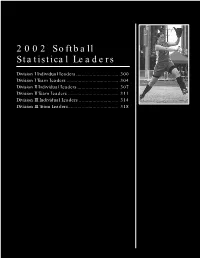 2002 Softball Statistical Leaders