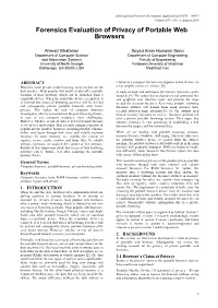 Forensics Evaluation of Privacy of Portable Web Browsers
